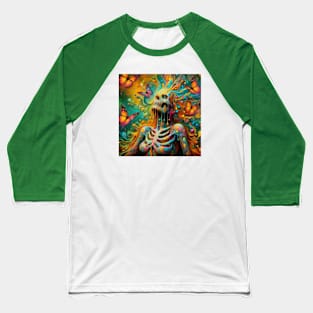 Psychedelic Skeleton Butterflies Baseball T-Shirt